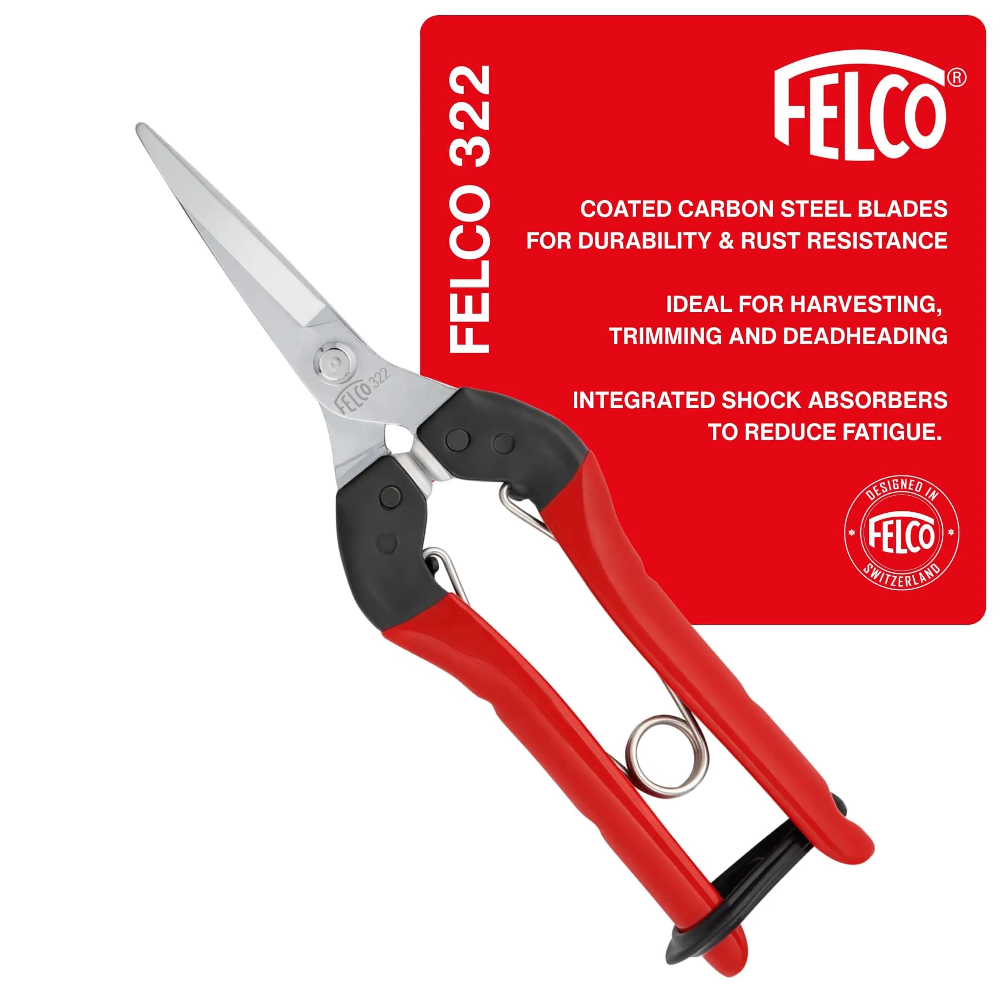 FELCO F322 Garden Snips 9.84" with Curved Blade & Rounded Tip | Carbon Steel Pruning Shears for Gardening - main product image