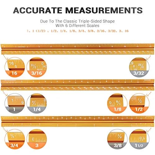 Hutou Architectural Scale Ruler 12" Golden | Precision Aluminum Drafting Tool thumbnail 3