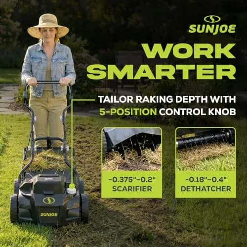 Sun Joe Cordless Scarifier & Dethatcher 24V-X2-DTS15 | 15-Inch, 48V Power, 5 Depth Positions thumbnail 3
