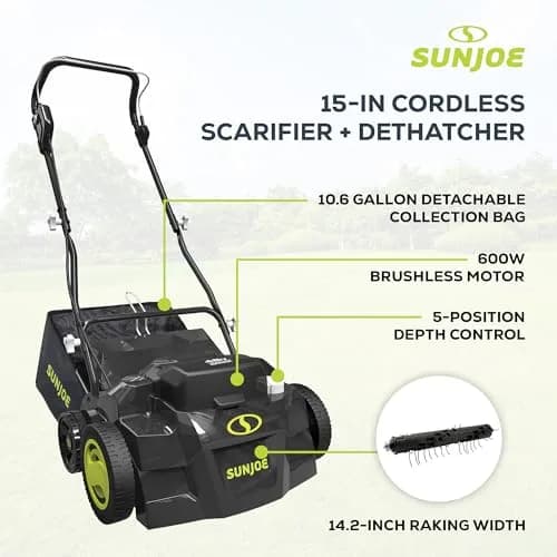 Sun Joe Cordless Scarifier & Dethatcher 24V-X2-DTS15 | 15-Inch, 48V Power, 5 Depth Positions thumbnail 4