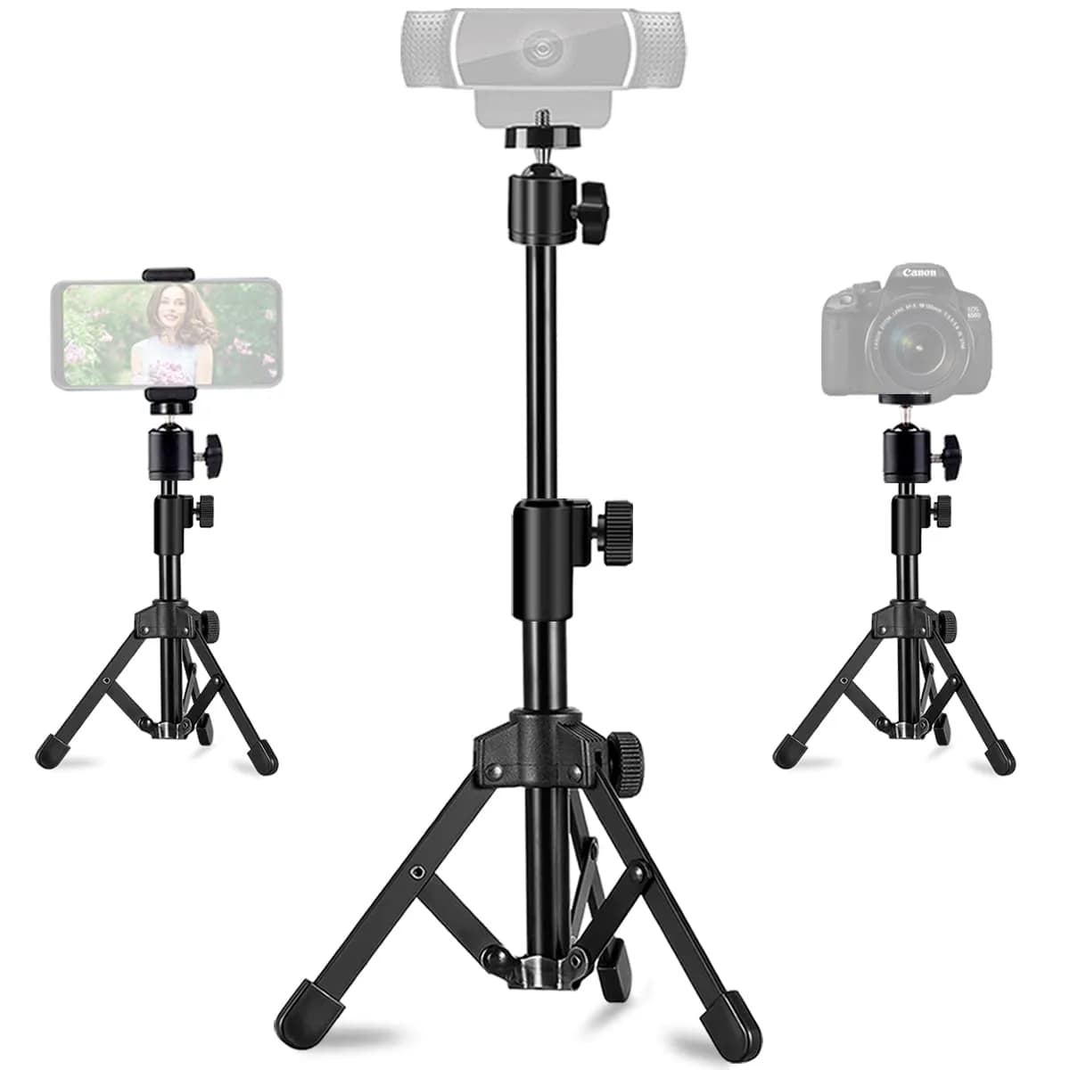JCWINY Extendable Webcam Tripod Stand with Ball Head for Camera/Phone/Ring Light, 31cm (12 inches) Max Height | Universal 1/4" Screw Mount