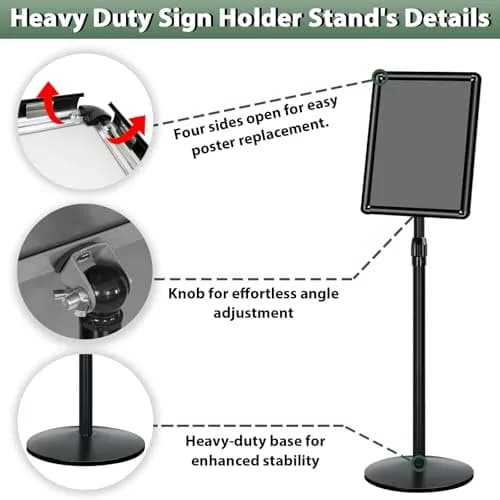Mutualsign Heavy Duty Pedestal Sign Holder Stand 11x17" (28 x 43 cm) | Adjustable Height 31.5"-49" (80-125 cm) thumbnail 5