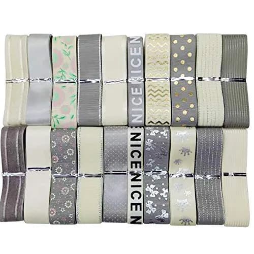 Libiline Navy Blue Grosgrain Satin Ribbon 25mm (1") | 20 Yards Craft DIY Accessory — Grey&beige