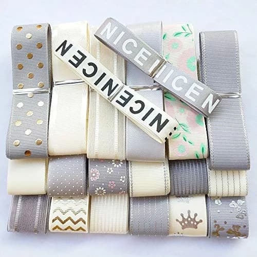 Libiline Assorted Grey Beige Satin Organza Grosgrain Ribbon Craft DIY Packing Hair Bow Accessory 25mm (1 inch) | Random 20 Yards thumbnail 3