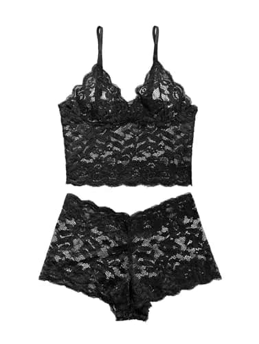 Lilosy Sexy Lingerie Set 2 Piece Women Pajamas Black Small | Lace, Floral, Comfortable Fit thumbnail 4