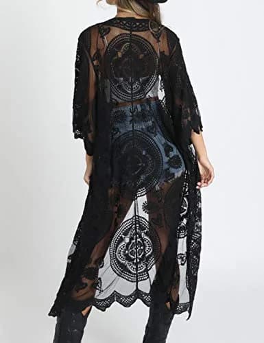 Bsubseach Women Lace Cardigan Beach Kimono Open Front Swimsuit Cover Ups | Sheer Flowy Lightweight thumbnail 5