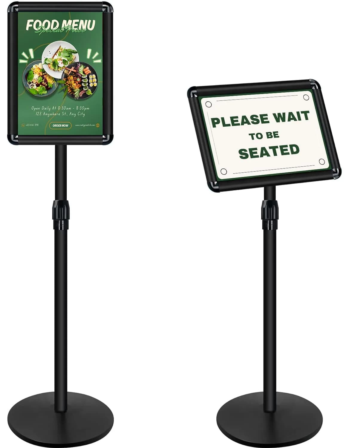 Mutualsign 11 x 17" Pedestal Sign Holder, Adjustable Floor Standing Display Stand, Aluminum & Stainless Steel, Black — Black-Heavy Duty / 8.5x11in