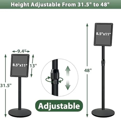 Mutualsign Heavy Duty Pedestal Sign Holder Stand, Adjustable Aluminum Frame, 8.5 x 11 Inches, Black thumbnail 3