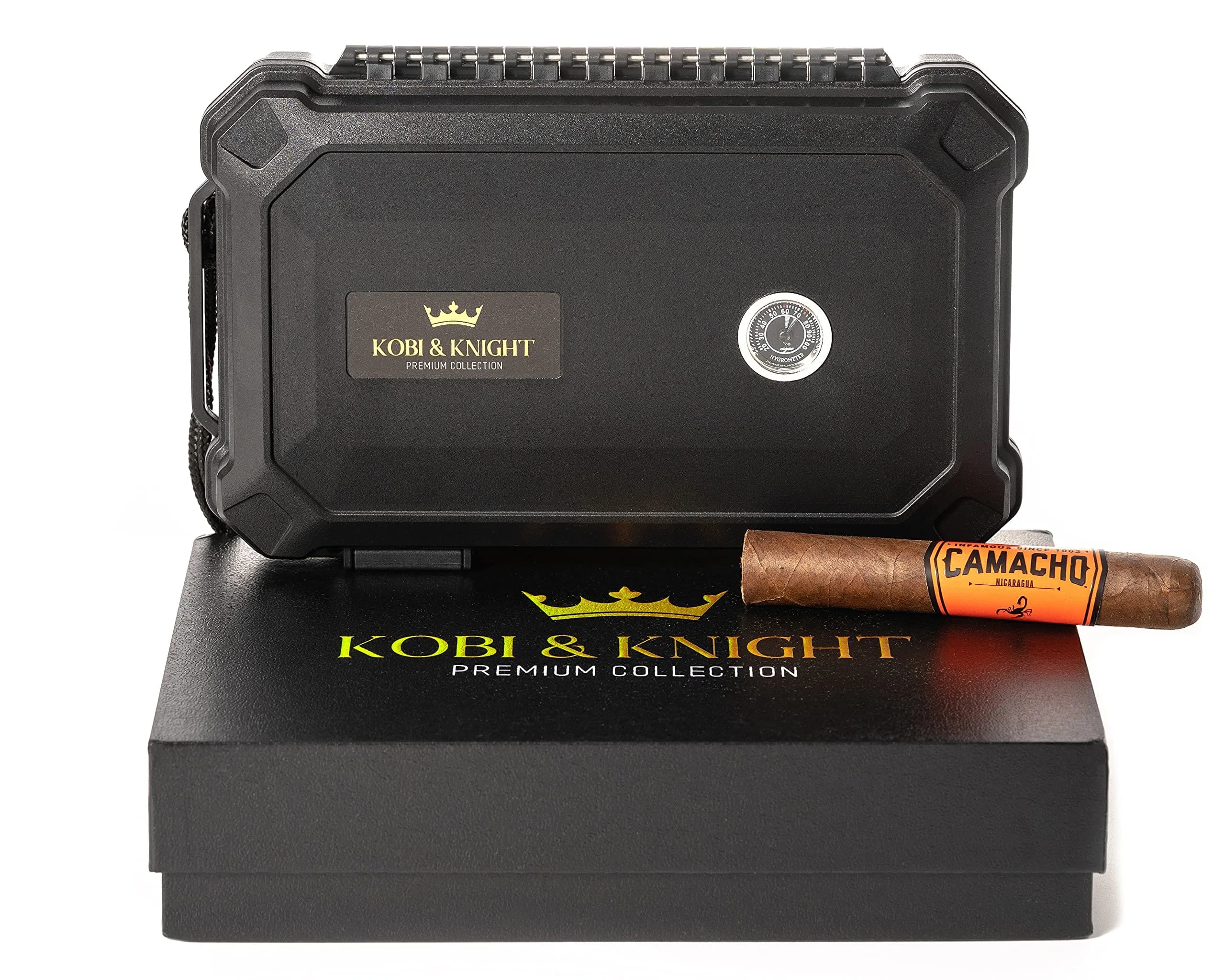 Kobi & Knight Travel Cigar Humidor with Hygrometer | Waterproof, Shockproof & Portable for 6 x 8-Inch Cigars - main product image