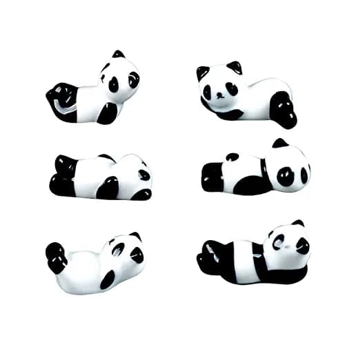 XINYU Cute Ceramic Panda Chopstick Rests (6-Pack, Black/White) | Set of 6 Animal Print Holders for Dining Tables thumbnail 1