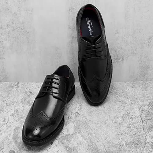 Temeshu Men's Dress Shoes Casual Oxford Shoes Black 9 | Classic Formal Leather Footwear thumbnail 2