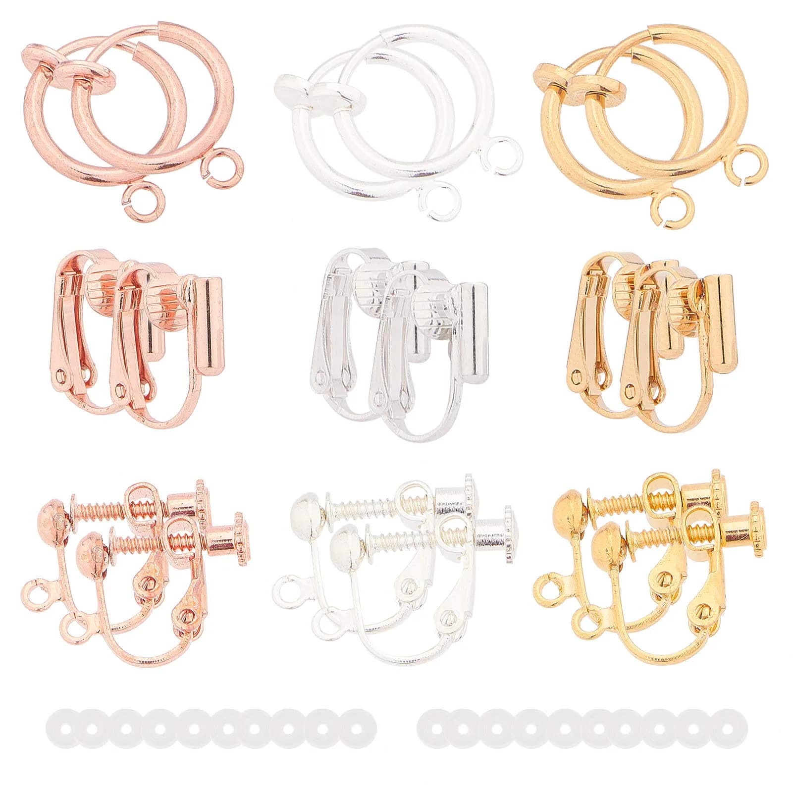 SUNNYCLUE 28pcs 7 Style Clip-on Earring Findings Set | Non-Pierced Earring Converter Components — 1 Box 18pcs Earring Accessories