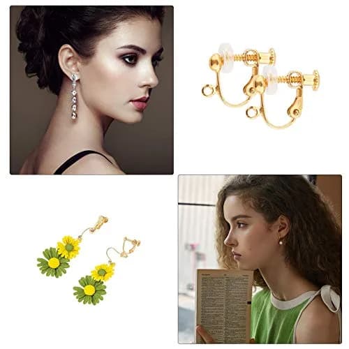 SUNNYCLUE 18Pcs 3 Colors Clip-on Earrings Converter Brass Non Pierced Earring Findings & 20Pcs Plastic Earring Pads for DIY Jewelry Making thumbnail 6