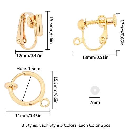 SUNNYCLUE 18Pcs 3 Colors Clip-on Earrings Converter Brass Non Pierced Earring Findings & 20Pcs Plastic Earring Pads for DIY Jewelry Making thumbnail 2