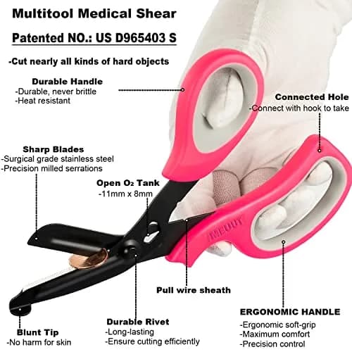 MEUUT Pink+pink Trauma Shears (2-Pack, 7.8 Inch) - Patented Stainless Steel with Oxygen Wrench thumbnail 3