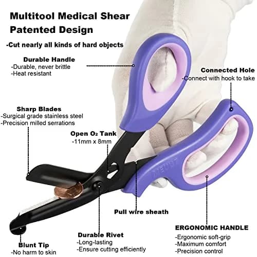 MEUUT Medical Trauma Shears - 2-Pack Purple Shears with Oxygen Wrench thumbnail 3