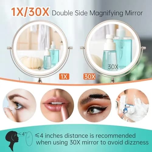 FUNTOUCH Rechargeable Wall Mounted Lighted Makeup Vanity Mirror 20 cm (8 Inch) | 1X/30X Magnification, 3 Color Lights thumbnail 4