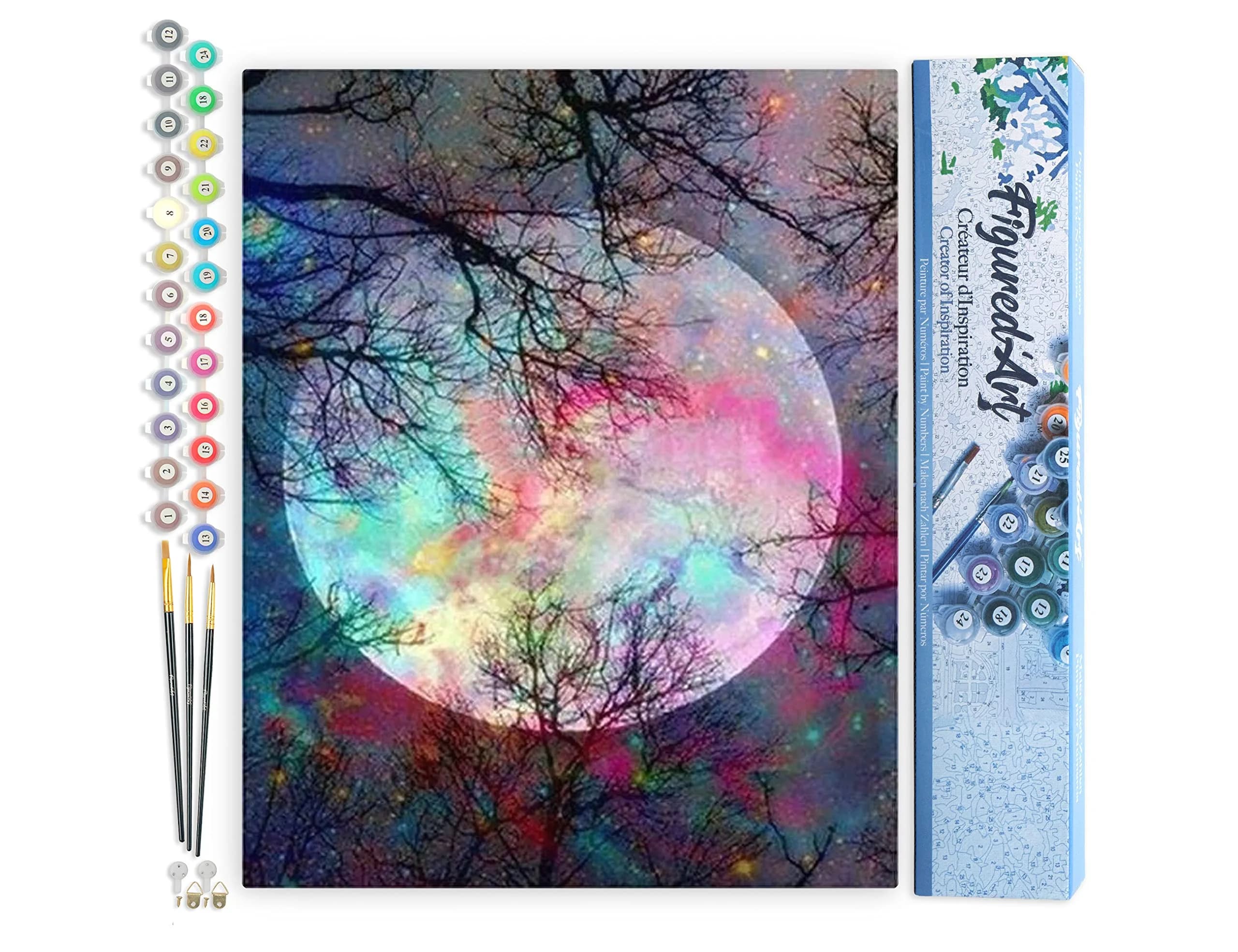 Figured'Art Paint by Numbers Kit for Adults Full Moon with Colourful Reflections 16"x20" | DIY Art Canvas - main product image