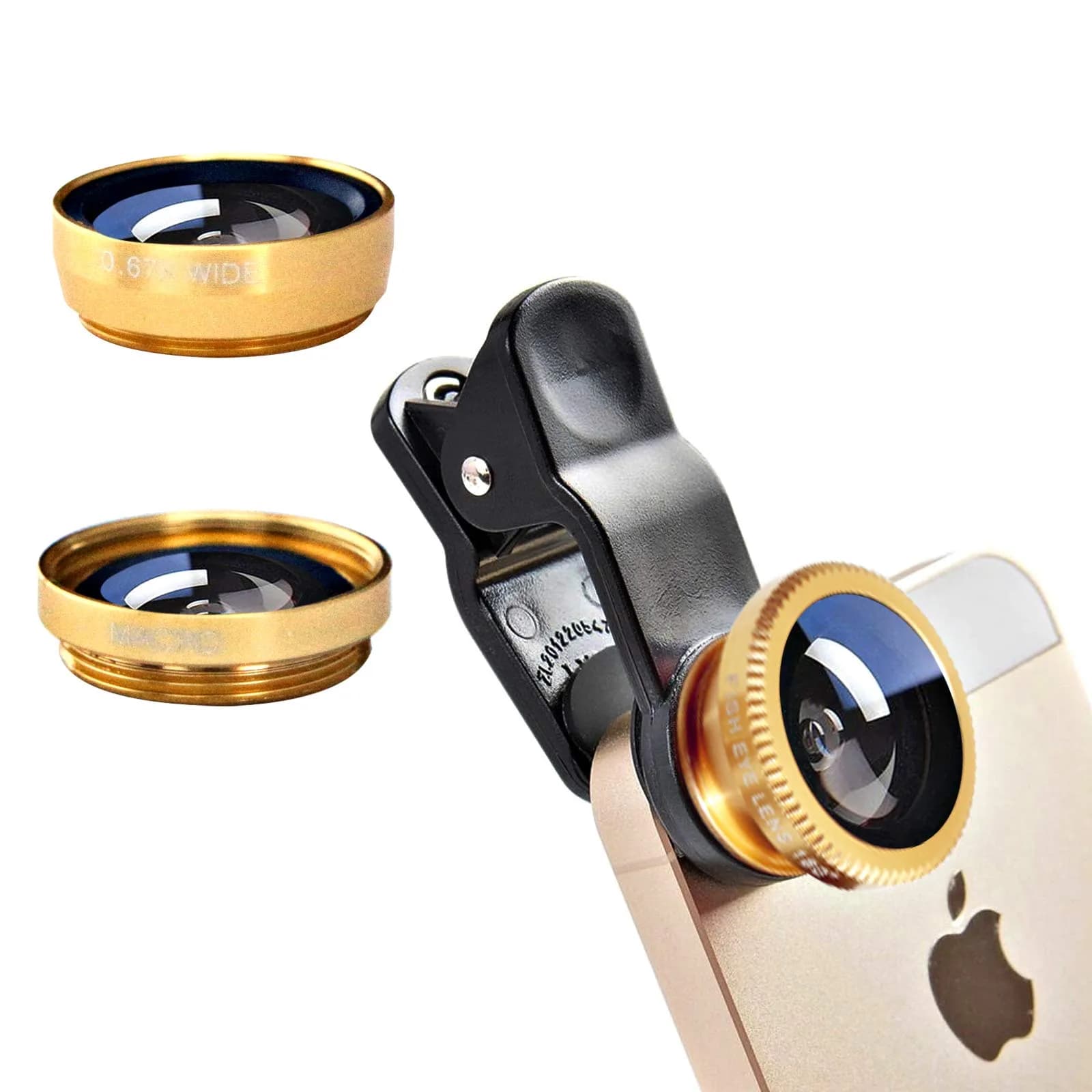 ANJIELO SMART 3-in-1 Camera Lens Kit for Phones - Wide Angle, Macro, Fisheye (Red) | Universal Clip-On for Photography — Gold