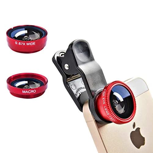 ANJIELO SMART 3-in-1 Camera Lens Kit for Phones - Wide Angle, Macro, Fisheye (Red) | Universal Clip-On for Photography thumbnail 1