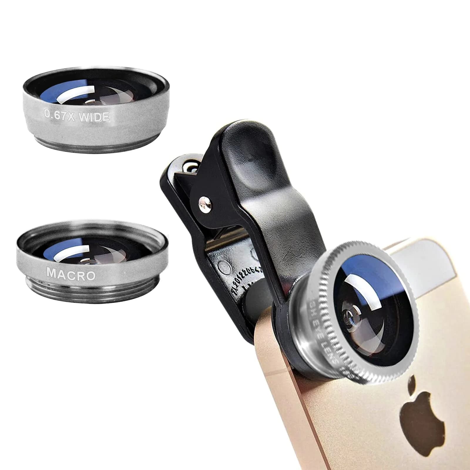 ANJIELO SMART 3-in-1 Camera Lens Kit for Phones - Wide Angle, Macro, Fisheye (Red) | Universal Clip-On for Photography — Silver