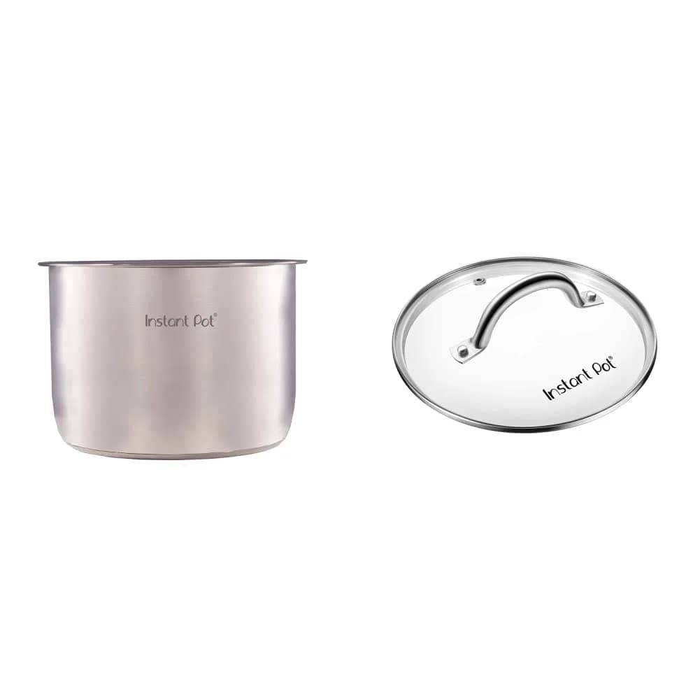 Instant Pot Stainless Steel Inner Cooking Pot & Tempered Glass Lid 8 Quart (6.7 L) | Food Grade 304 (18/8) Steel