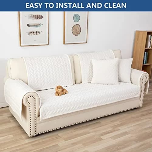 Eismodra White 1 Piece Crystal Velvet Sofa Cover 109cm x 178cm | Protects Furniture from Pets & Spills thumbnail 7