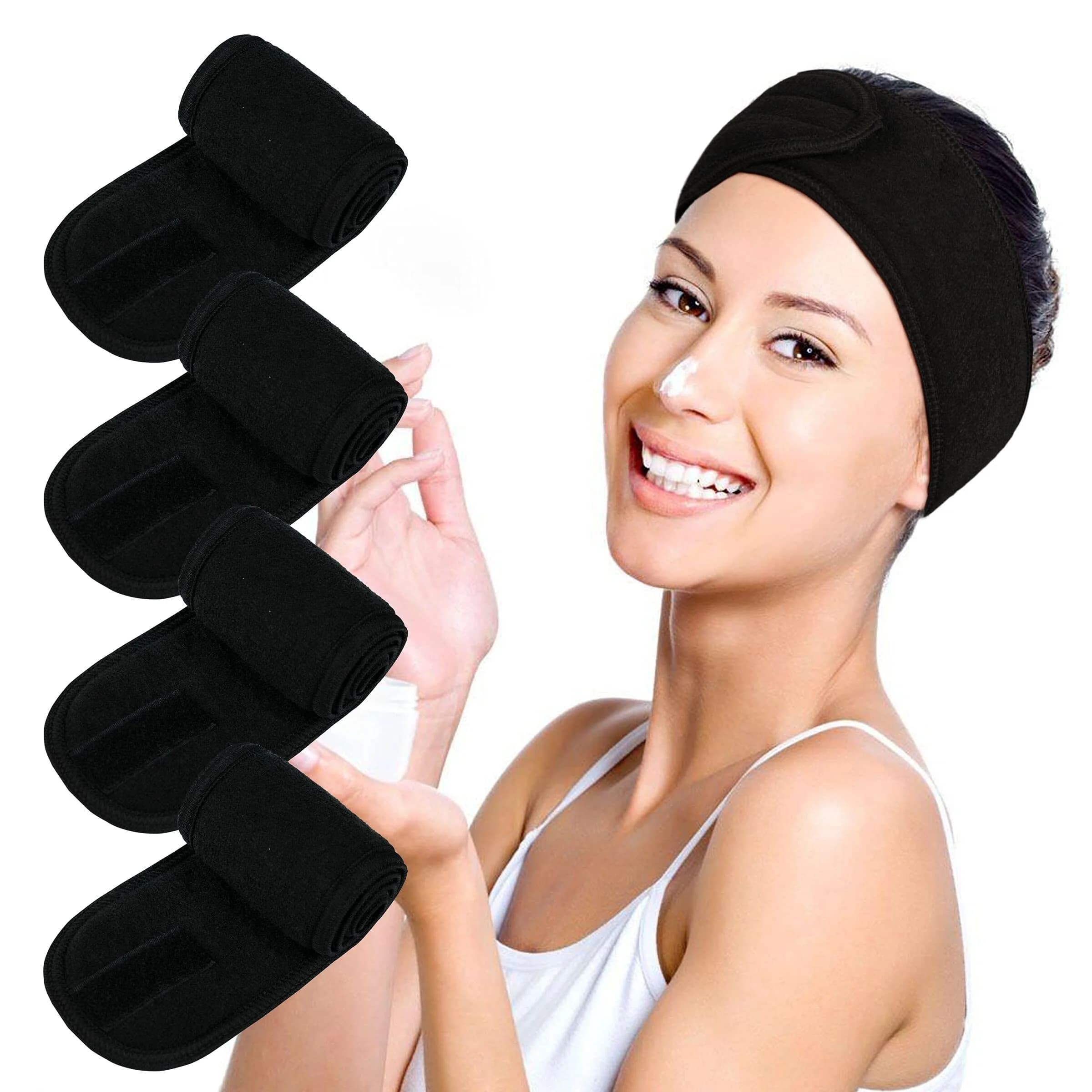 TDHDIKE Black Facial Spa Headbands 4 PCS | Soft Terry Cloth for Washing Face - main product image