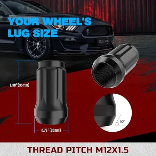 JiiinMiiin M12x1.5 20pcs Black Lug Nuts Set with Socket Key | 6-Spline Locking Safety thumbnail 2