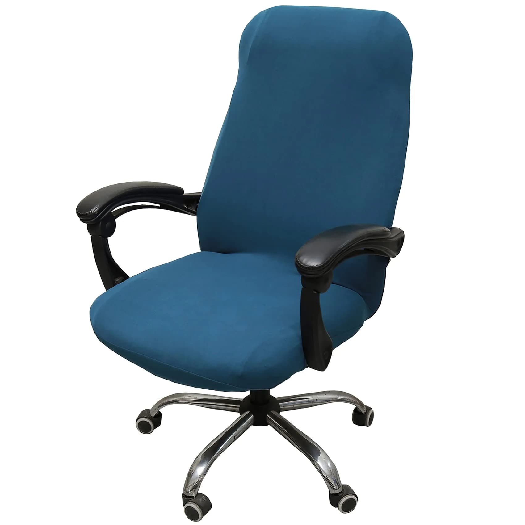 WOMACO Office Chair Cover Large | Stretch Floral Protector for High Back Desk Chair — Peacock Blue