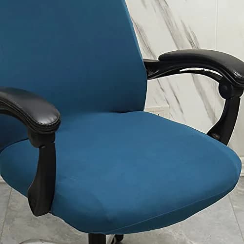 WOMACO Printed Office Chair Cover Large | Modern Peacock Blue Stretch Slipcover thumbnail 3