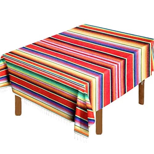 Hxezoc Red Mexican Blanket Table Runner 150 x 215 cm (59 x 84 Inch) | Hand-Woven Cotton Fiesta Decor thumbnail 1