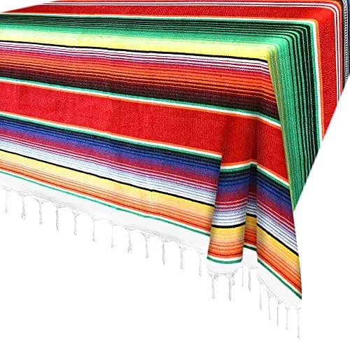 Hxezoc Red Mexican Blanket Table Runner 150 x 215 cm (59 x 84 Inch) | Hand-Woven Cotton Fiesta Decor thumbnail 3