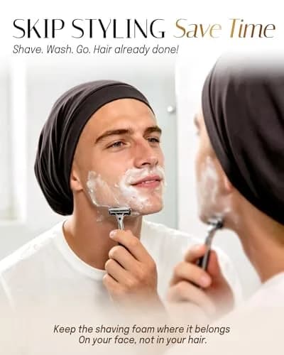 OLESILK 100% Mulberry Silk Bonnet for Sleeping, Mens Bonnet for Curly Hair, Black (10.5 inches Length x 11.5 inches Width) thumbnail 5
