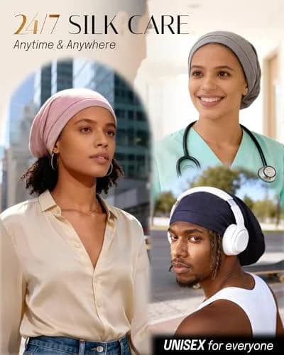 OLESILK 100% Mulberry Silk Bonnet for Sleeping, Mens Bonnet for Curly Hair, Black (10.5 inches Length x 11.5 inches Width) thumbnail 7
