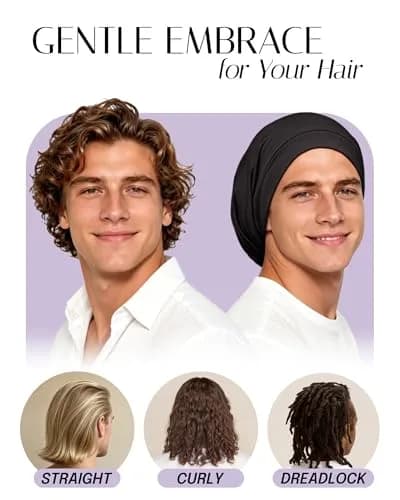 OLESILK 100% Mulberry Silk Bonnet for Sleeping, Mens Bonnet for Curly Hair, Black (10.5 inches Length x 11.5 inches Width) thumbnail 3