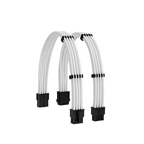 Formulamod Power Supply Sleeved Cable 18AWG EPS 8-P/PCI-8-P | Heat-Shrink-Less, 30cm, Compatible with All Power Supplies — White PCI 8+EPS 8