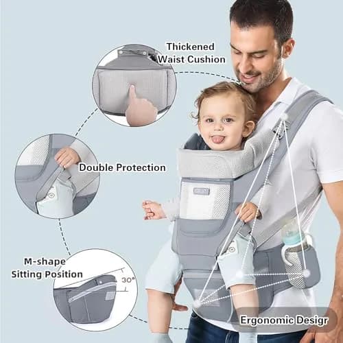 YSSKTC Ergonomic Baby Carrier Hip Seat for Newborns to Toddlers | 2.5-15kg (7-33lbs) Grey thumbnail 3