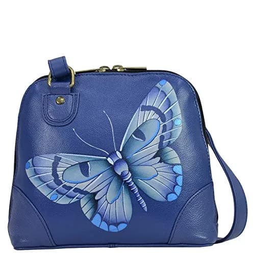 Anna by Anuschka Hand Painted Genuine Leather Small Organizer 18.5cm (7.25") | Butterfly Blue Crossbody Bag thumbnail 1