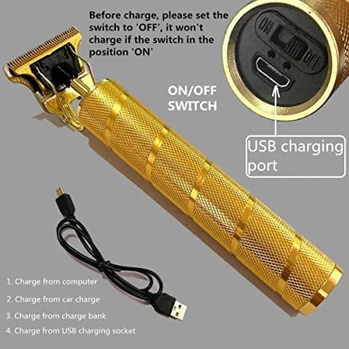 goldseaside Pro T Clippers, Electric Li Trimmers, Cordless Rechargeable, Professional Baldheaded Hair Clipper for Men (Gold) | Precise T-Blade thumbnail 3