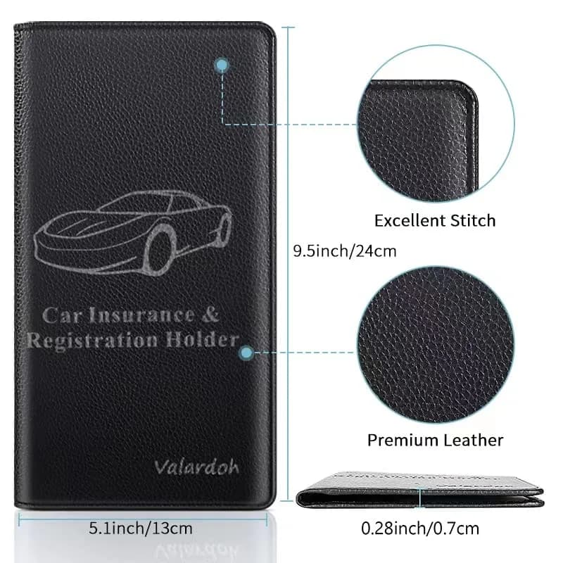 Valardoh Premium PU Leather Car Document Holder with Magnetic Closure & 6 Pockets | 24cm x 13cm (9.5" x 5.1") Black thumbnail 9