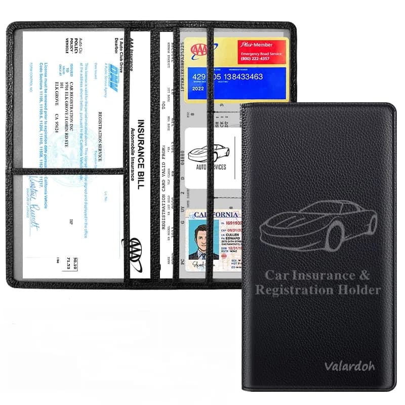 Valardoh Premium PU Leather Car Document Holder with Magnetic Closure & 6 Pockets | 24cm x 13cm (9.5" x 5.1") Black thumbnail 5