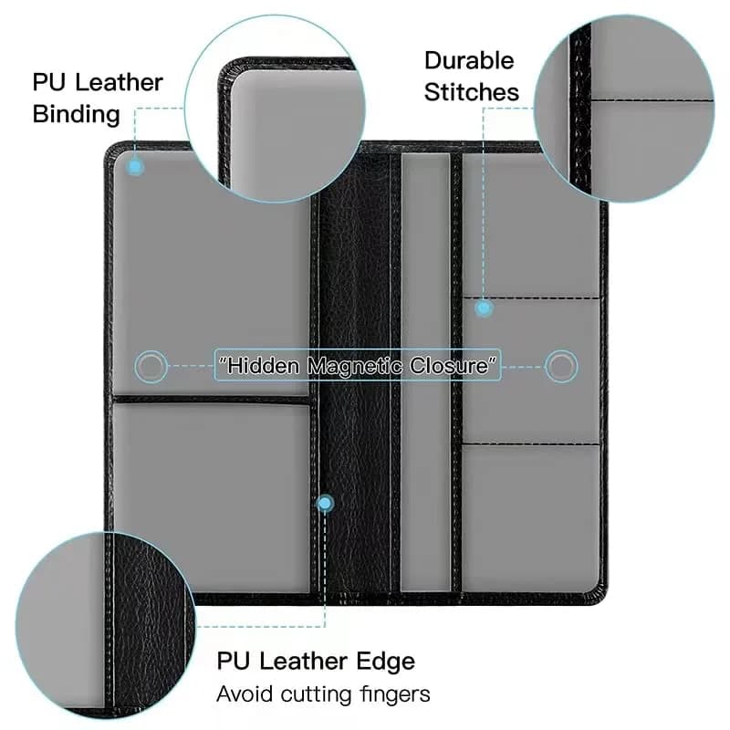 Valardoh Premium PU Leather Car Document Holder with Magnetic Closure & 6 Pockets | 24cm x 13cm (9.5" x 5.1") Black thumbnail 7