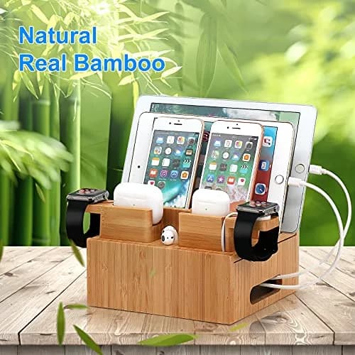 Pezin & Hulin Bamboo Charging Station with 5-Port USB Charger & 5 Cables | Organizes Up to 7 Devices thumbnail 9