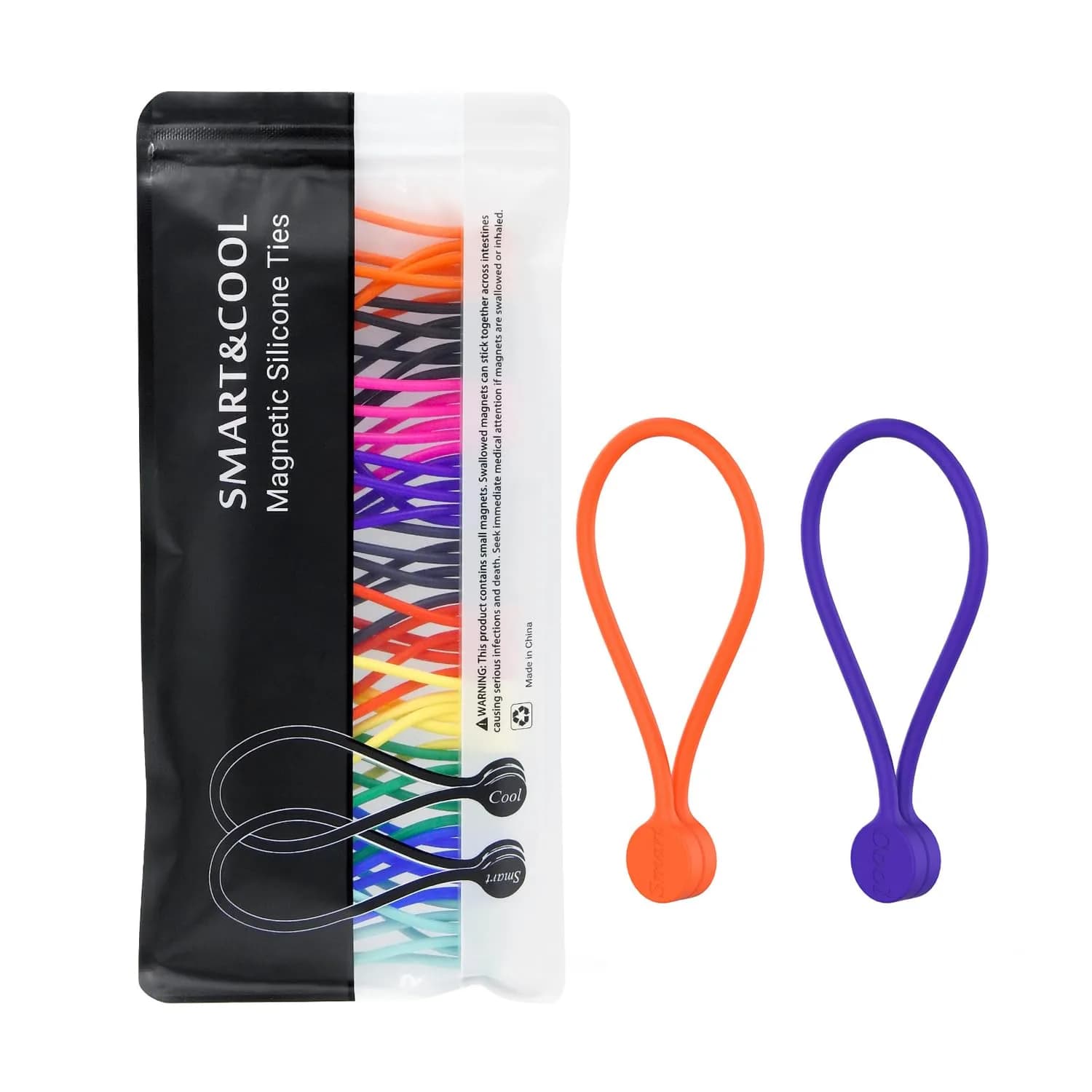Smart&Cool Reusable Silicone Magnetic Cable Ties, Multicolored, 20-Pack | Flexible Cord Organizer for India — Multi