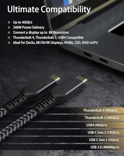 Maxonar Thunderbolt 4 Cable 4Ft | 240W Power, 8K/5K Video, 40Gbps Data, Nylon Braided thumbnail 6