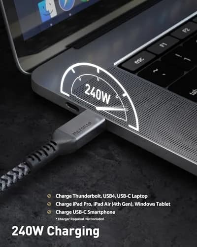 Maxonar Thunderbolt 4 Cable 4Ft | 240W Power, 8K/5K Video, 40Gbps Data, Nylon Braided thumbnail 2