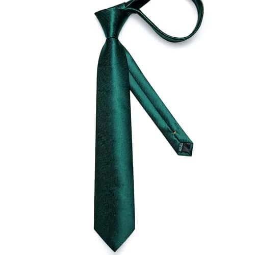 DiBanGu Dark Emerald Green Silk Necktie Set with Pocket Square, Cufflinks & Tie Clip | 150cm (59") x 8cm (3.15") thumbnail 4