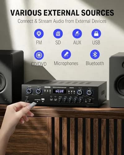 Donner Bluetooth 5.0 Stereo Amplifier Receiver, 4 Channel 440W Peak Power | Home Theater & Studio Use thumbnail 2