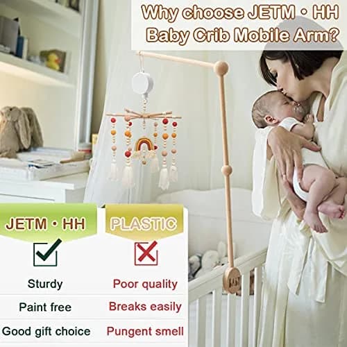JETM·HH Wooden Baby Crib Mobile Arm Holder with Music Box | 28.35 inch Beech Hangers thumbnail 5